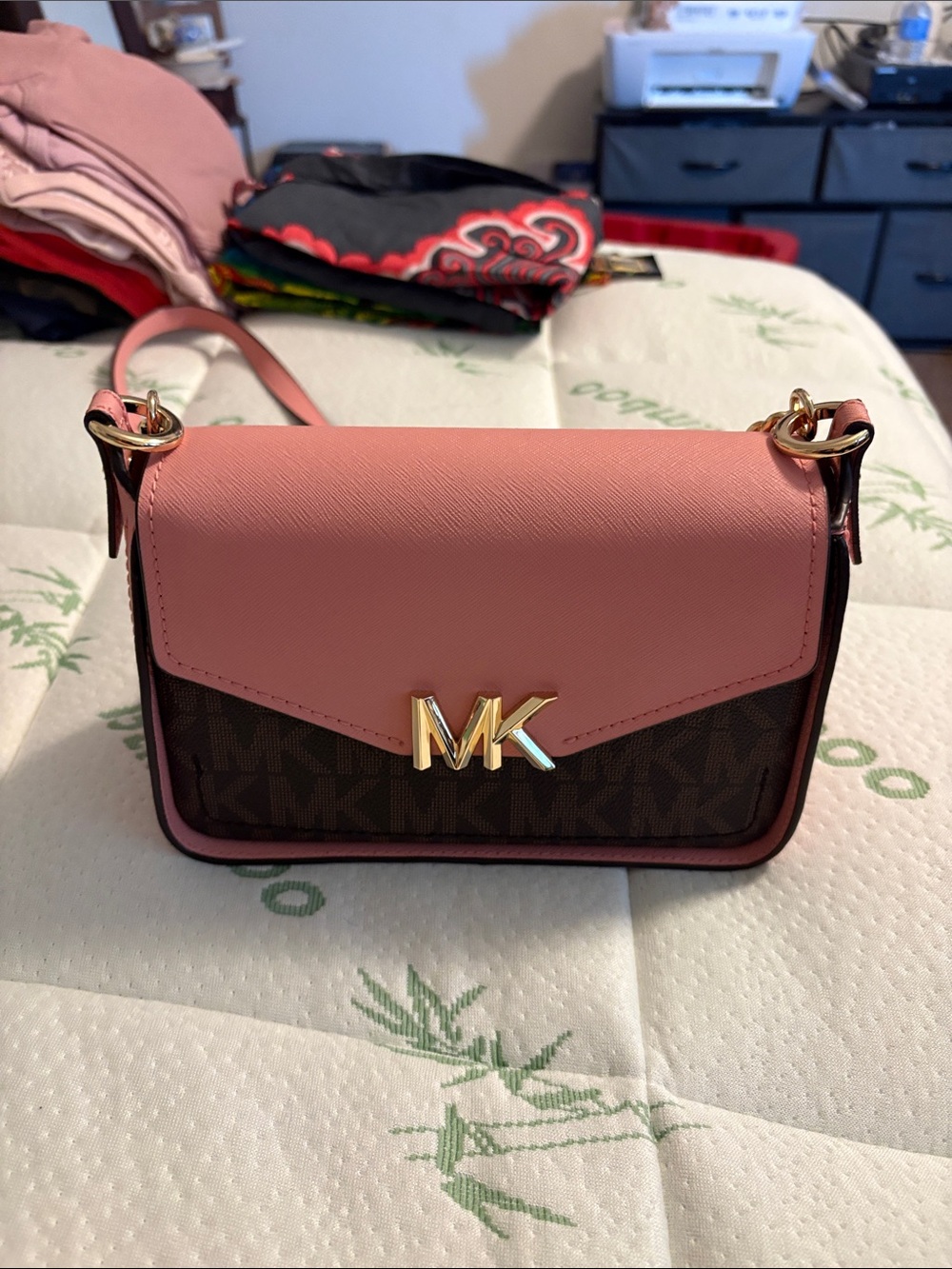 Michael Kors Pink and Brown MK Logo Crossbody